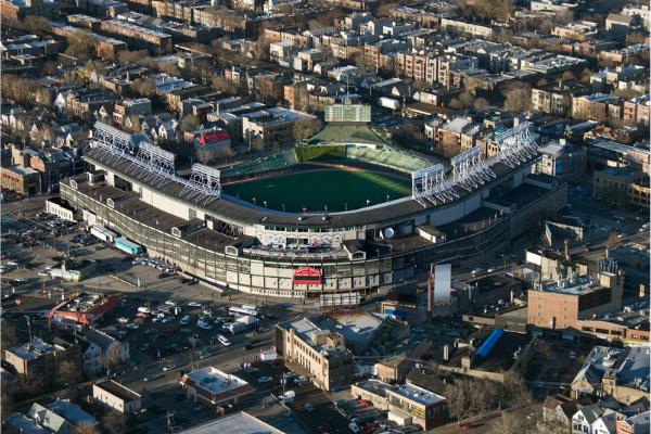 A bird’s-eye view of Wrigley Field in Chicago